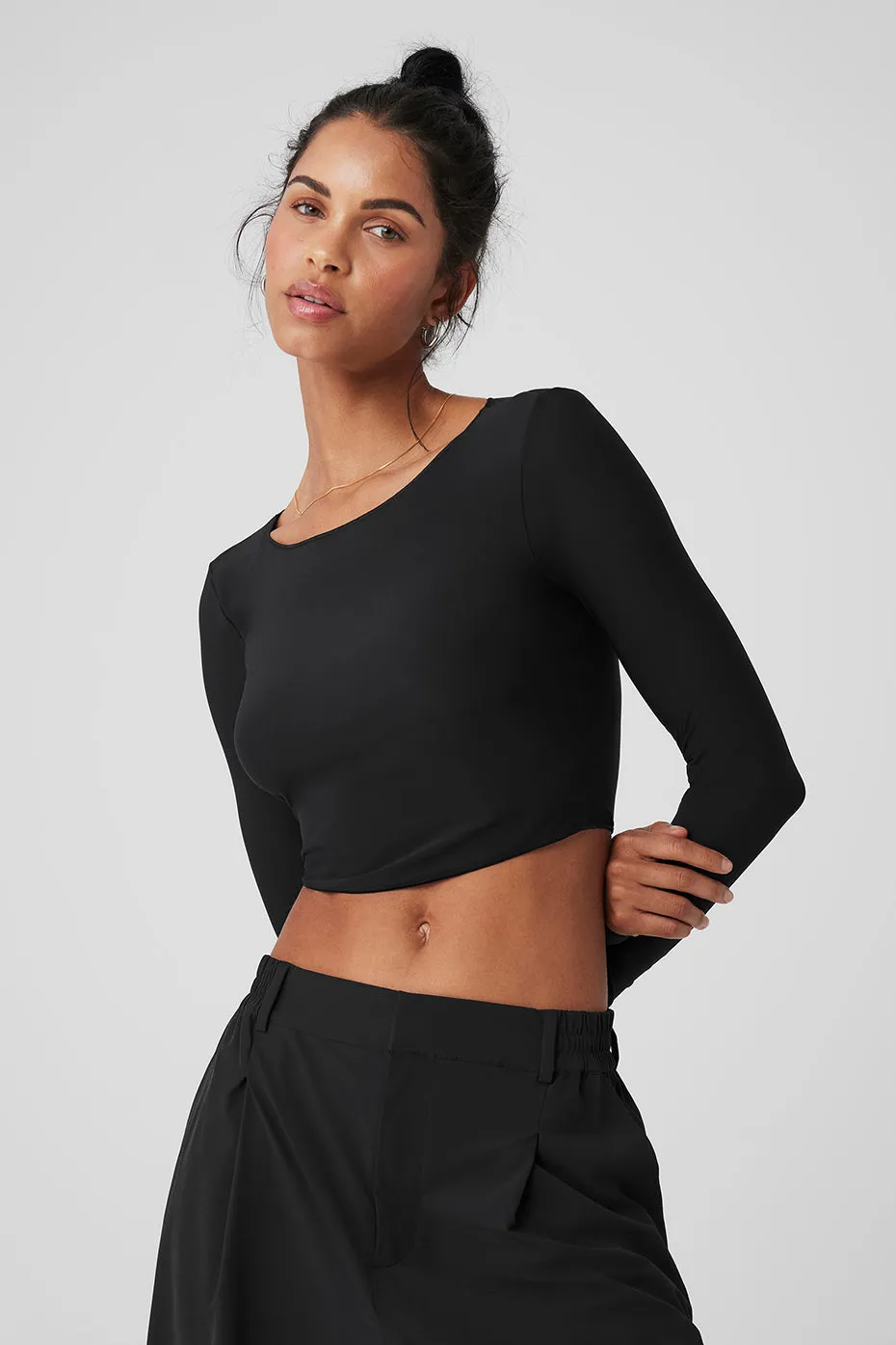 Mesh Sheer Illusion Long Sleeve - Black sold by Alo Yoga product image thumbnail 5