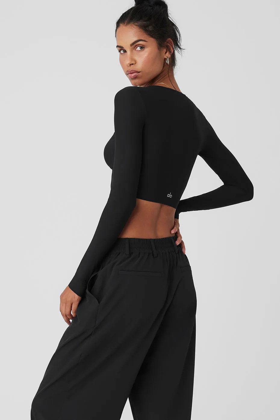 Mesh Sheer Illusion Long Sleeve - Black sold by Alo Yoga product image thumbnail 2