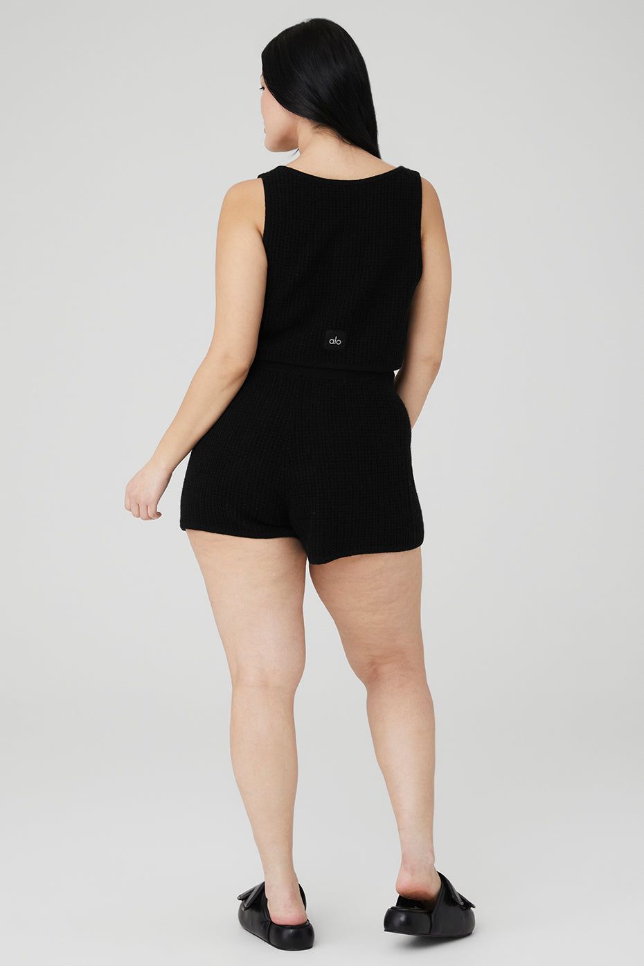 Cashmere Plush Waffle Cropped Tank & Cashmere High-Waist Plush Waffle Short Set - Black sold by Alo Yoga product image thumbnail 6