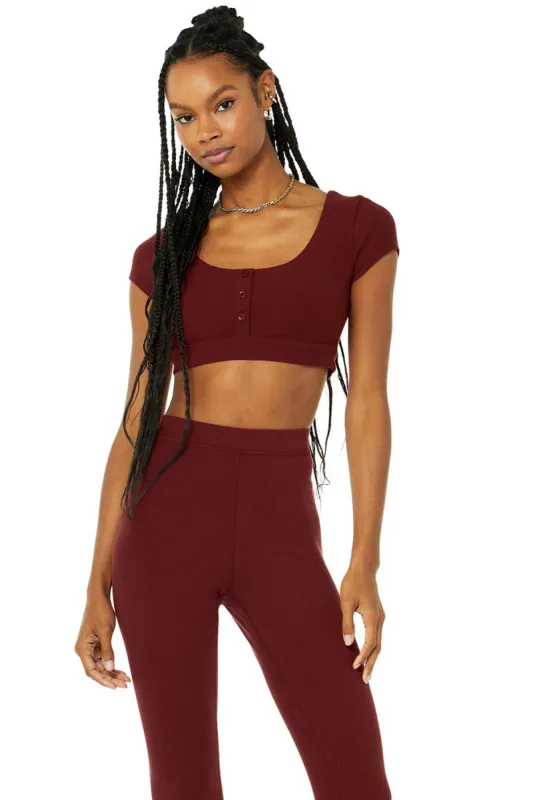 Blissful Henley Bra Top - Cranberry sold by Alo Yoga