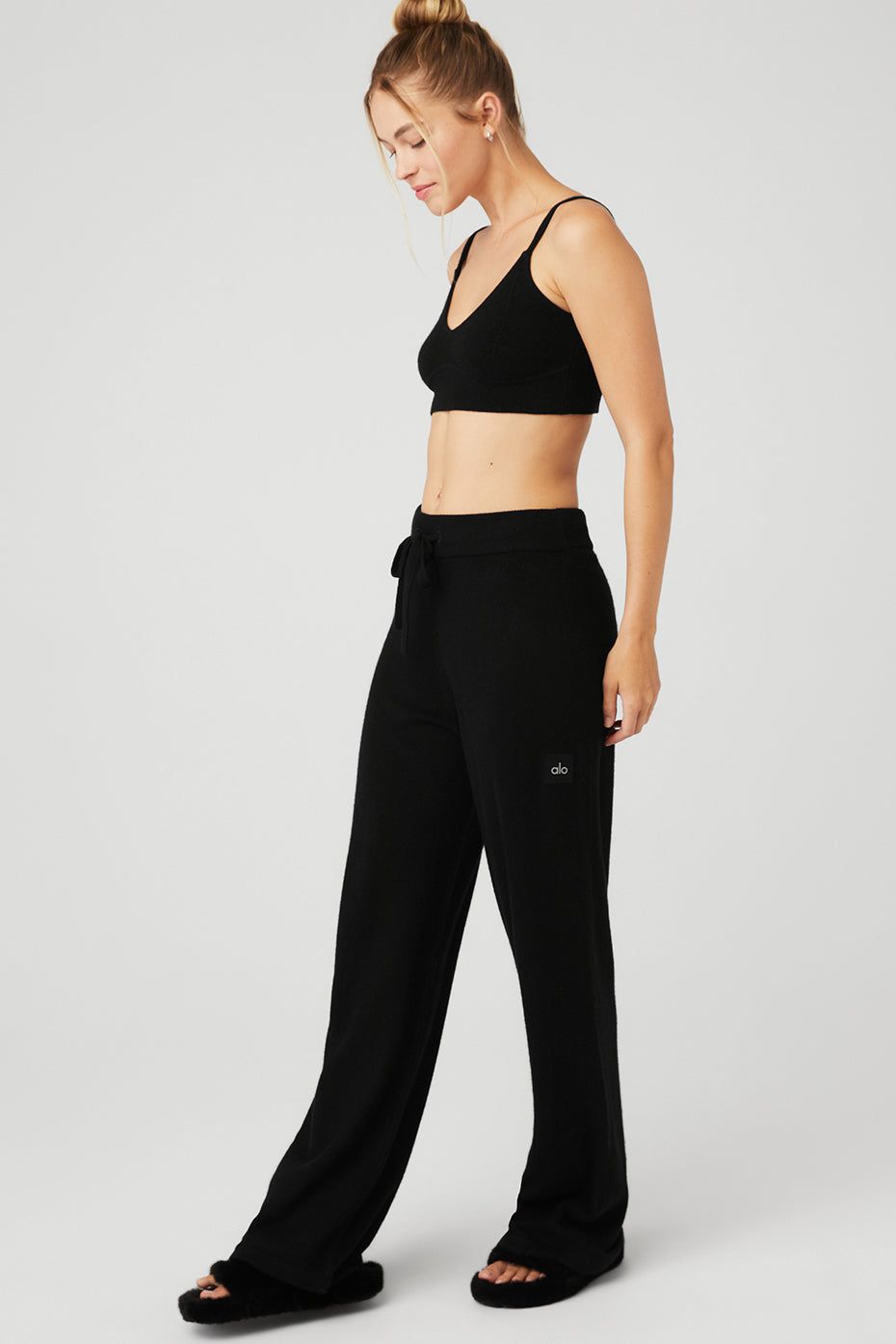 Cashmere Jet Set Bra & Cashmere High-Waist Jet Set Wide Leg Pant Set - Black sold by Alo Yoga product image thumbnail 3