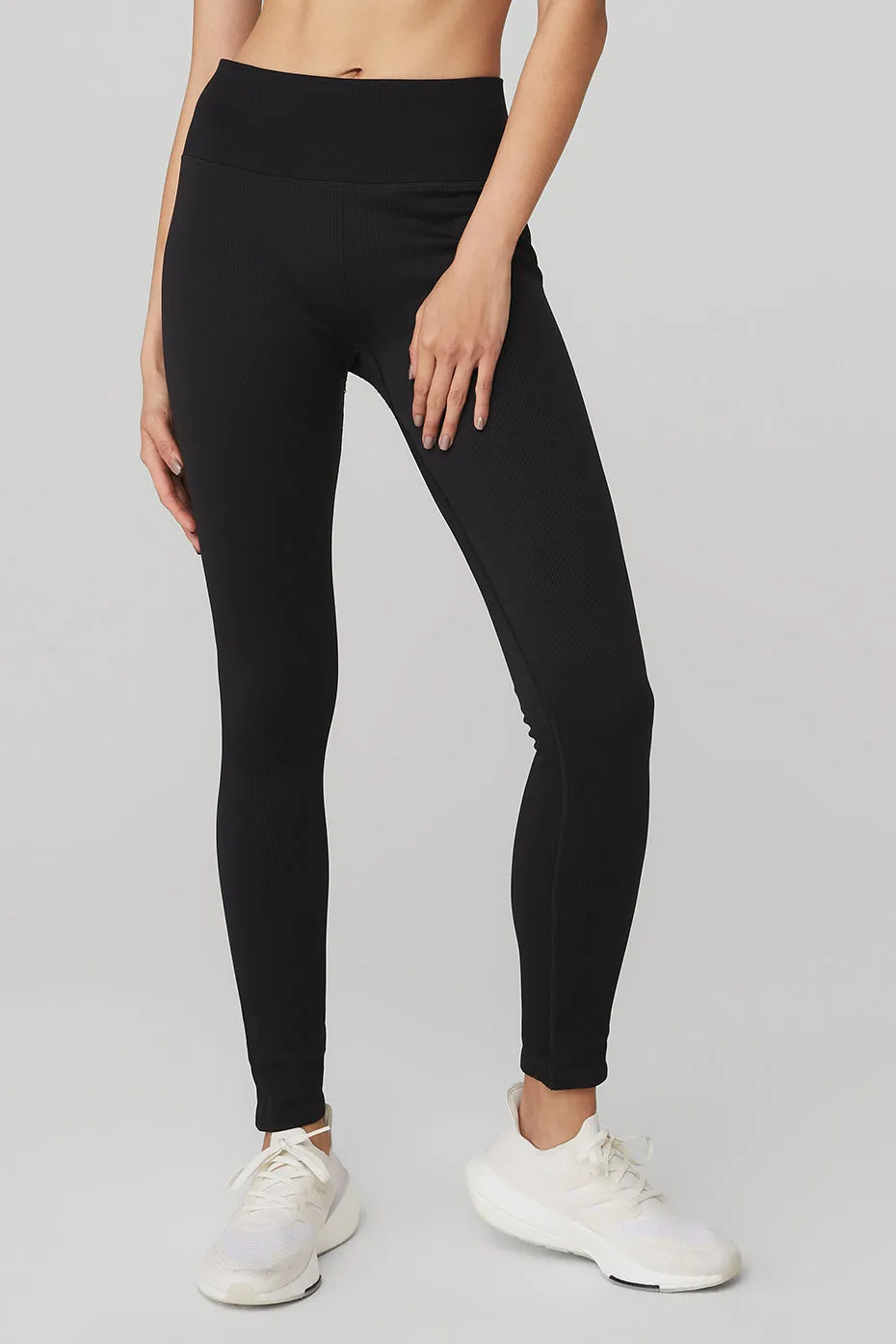 Seamless High-Waist Ribbed Legging - Black sold by Alo Yoga