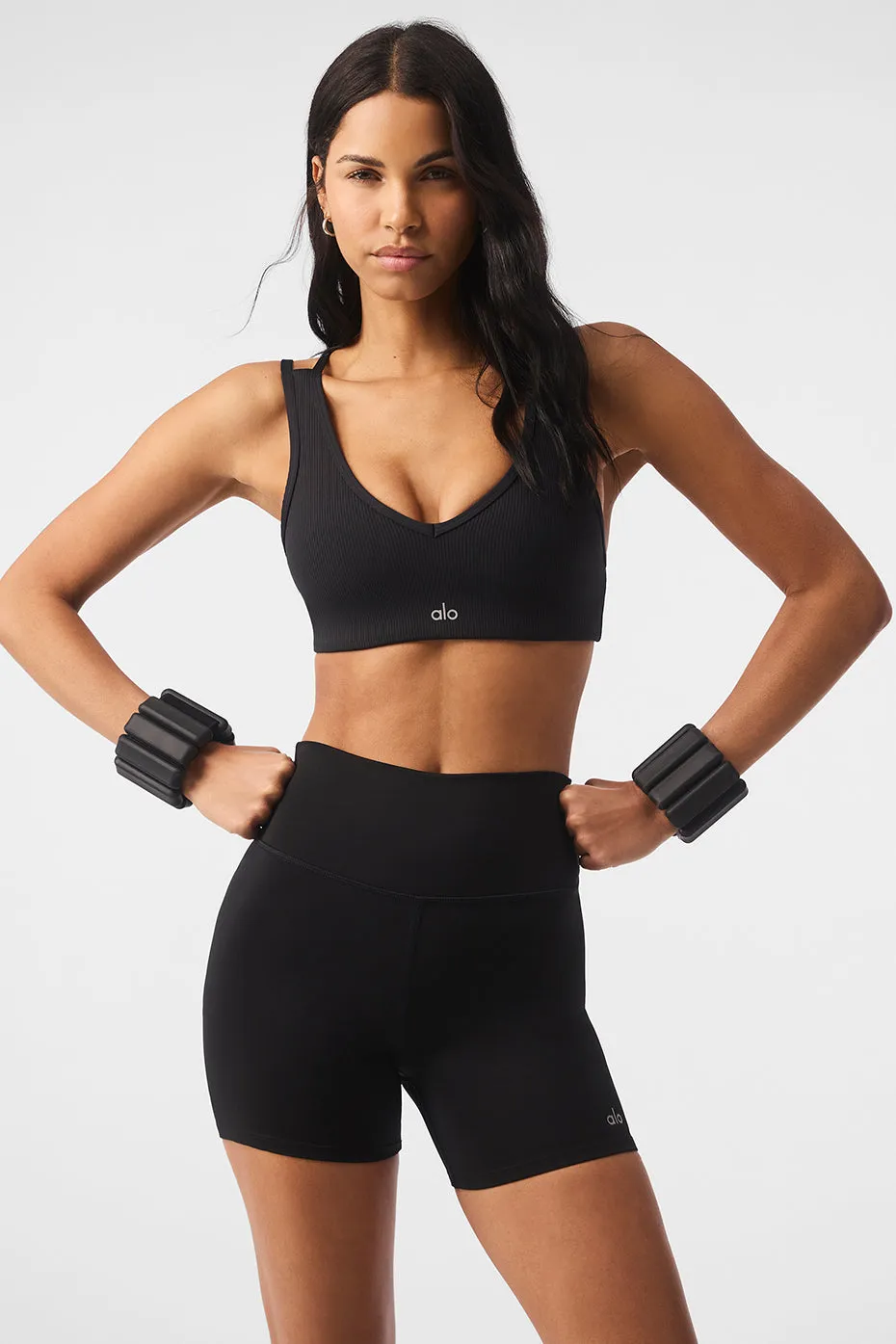 Airlift Ribbed Jump Start V-Neck Bra - Black sold by Alo Yoga
