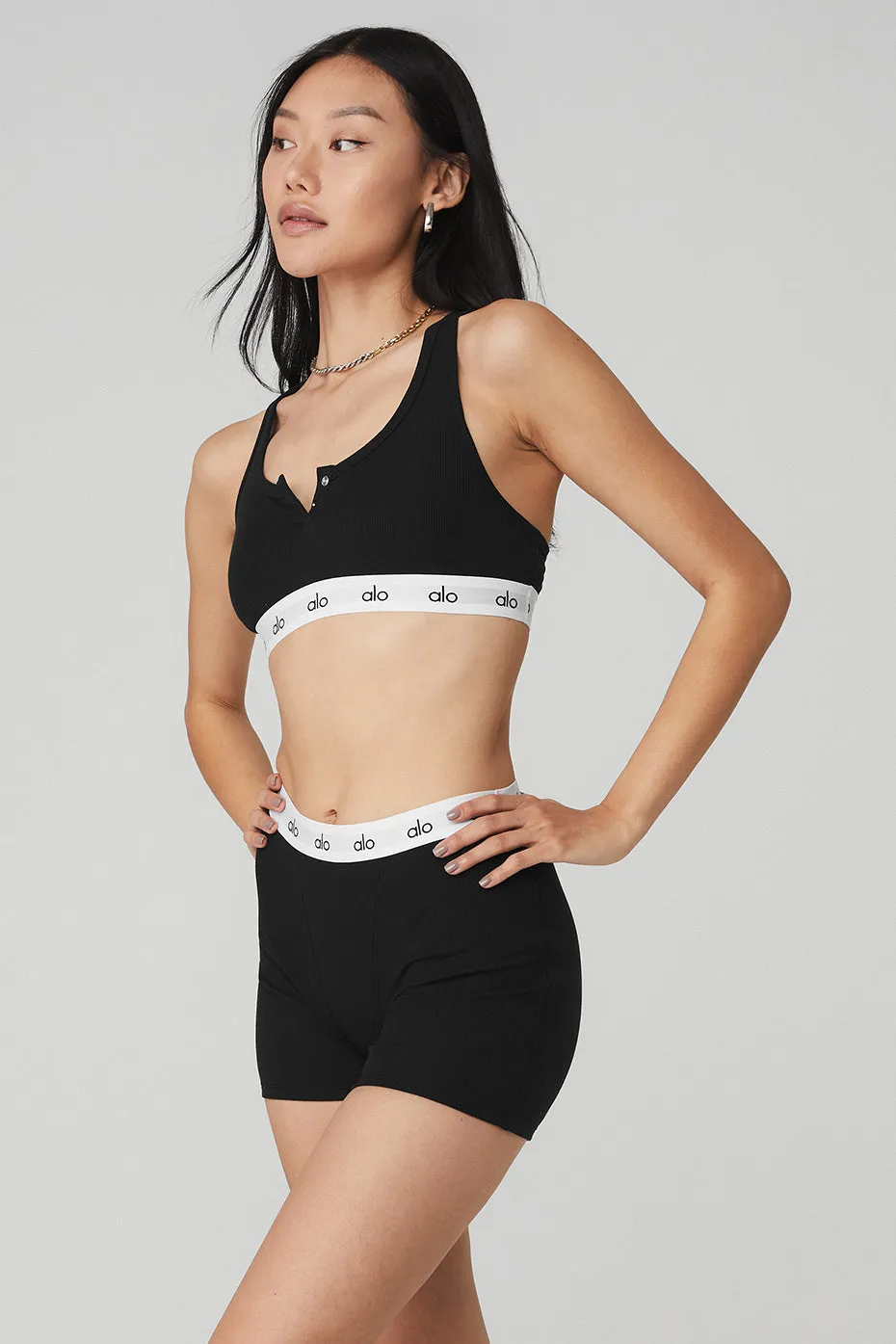 Icon Ribbed Henley Bra - Black sold by Alo Yoga product image thumbnail 3