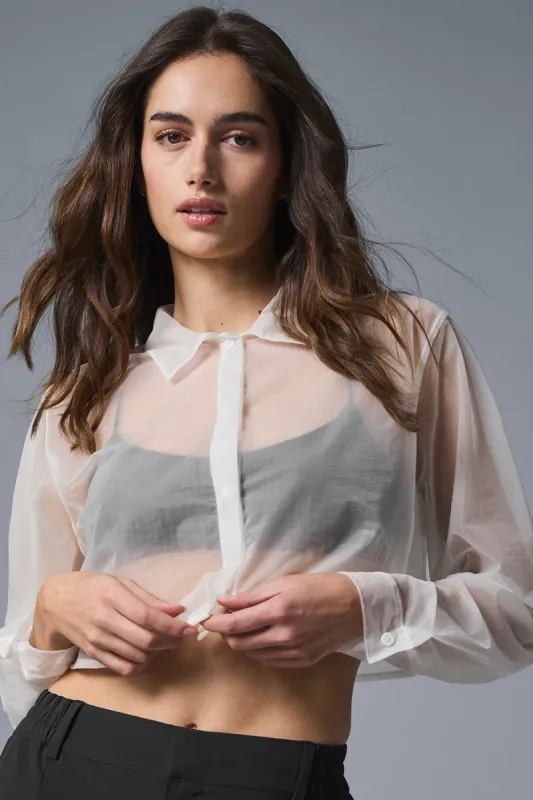 Sheer Cropped Take Me Out Button Up - White sold by Alo Yoga