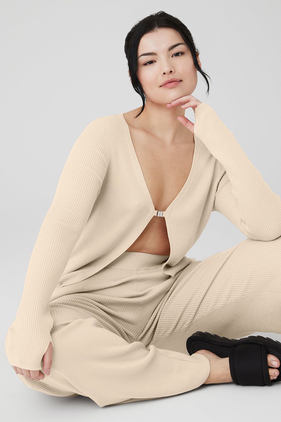 Knit Salana Cardigan & Knit High-Waist Salana Wide Leg Pant Set sold by Alo Yoga product image thumbnail 12