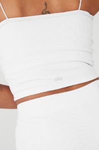 Goddess Ribbed Bandeau Top & Goddess Ribbed High-Waist Hot Short Set - White sold by Alo Yoga