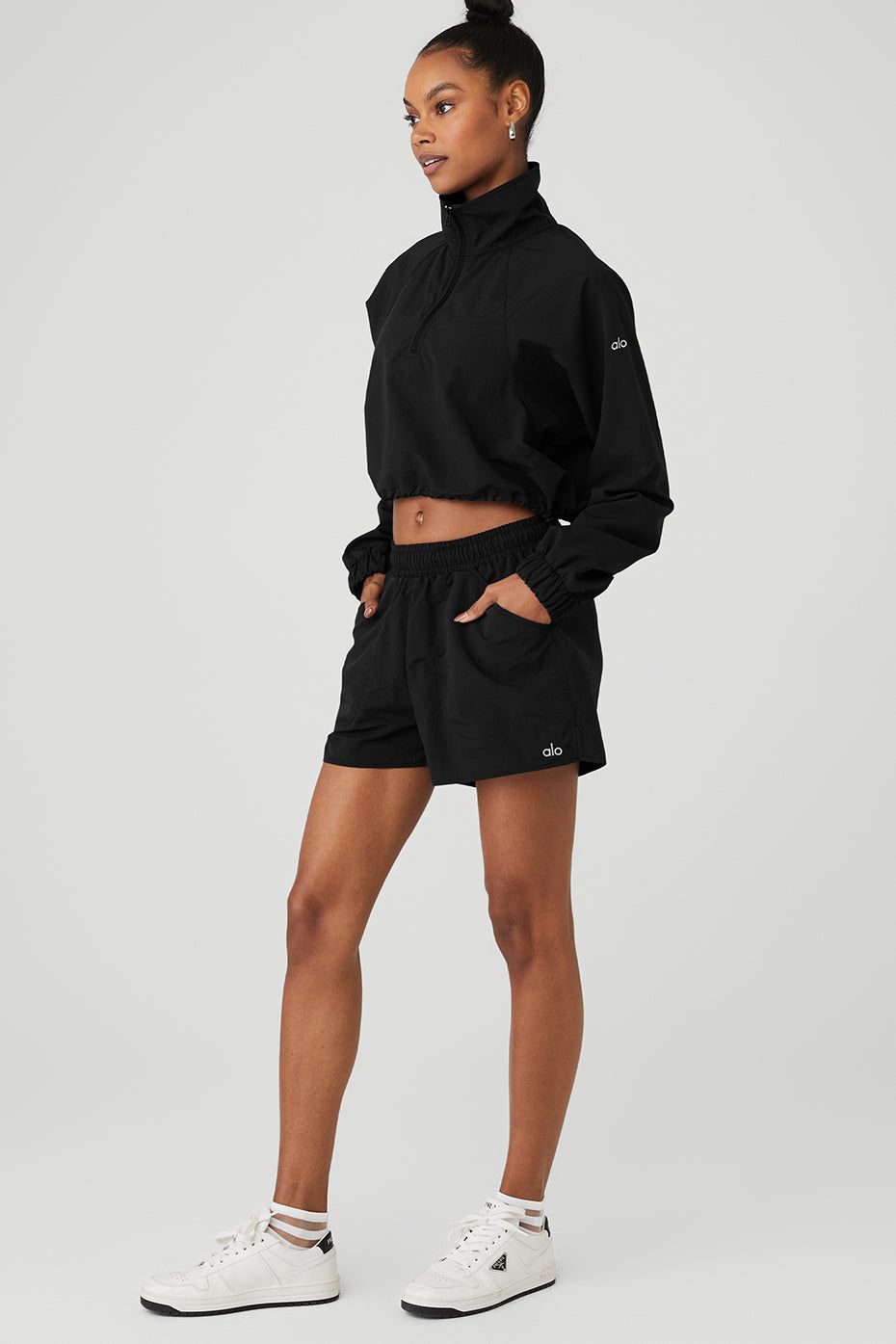 Cropped 1/4 Zip Alumni Pullover & Alumni Short Set - Black sold by Alo Yoga product image thumbnail 2