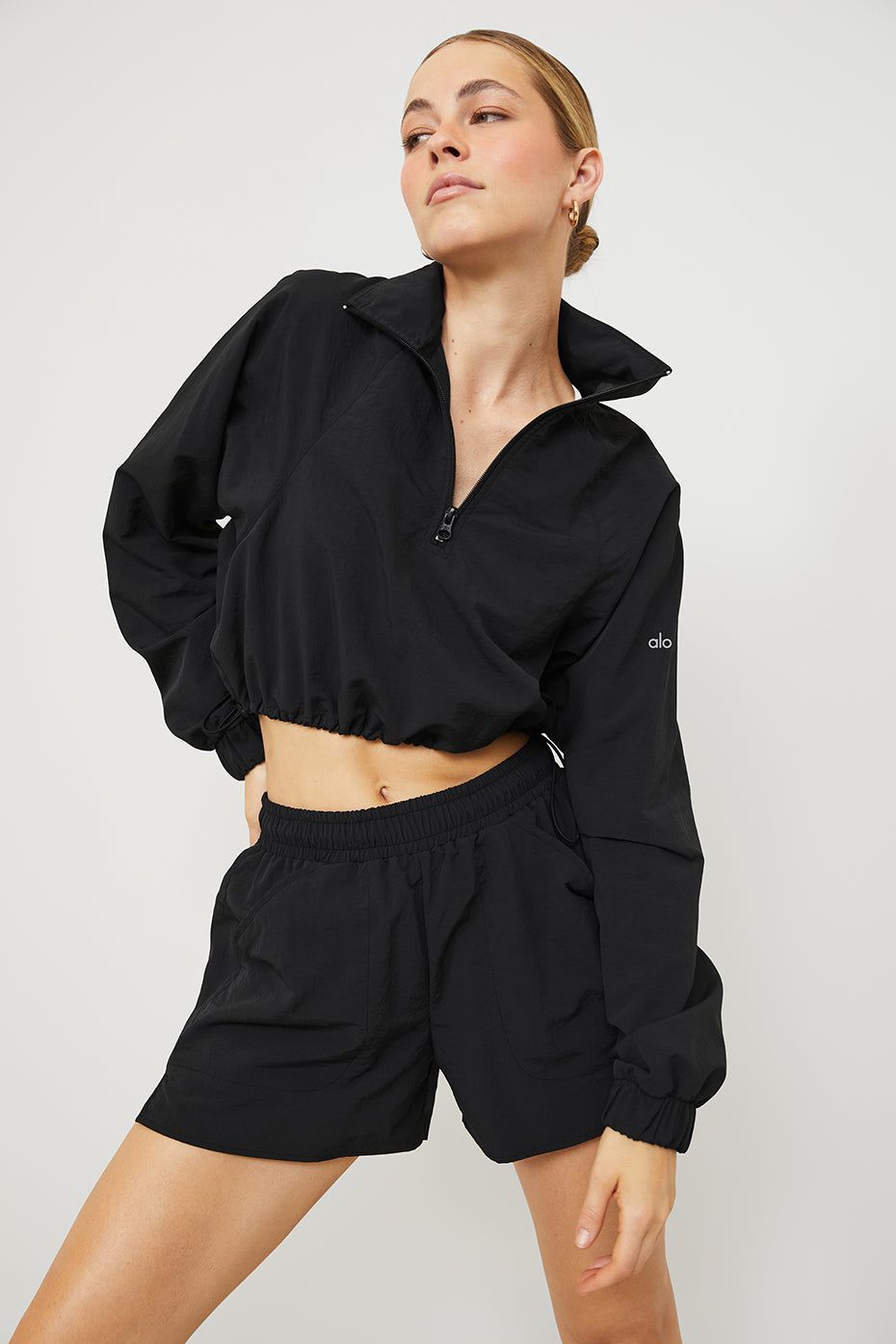 Cropped 1/4 Zip Alumni Pullover & Alumni Short Set - Black sold by Alo Yoga product image thumbnail 5