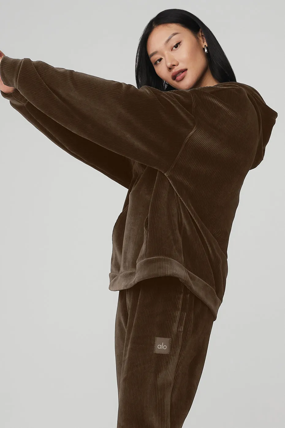 Velour Baller Hoodie - Espresso sold by Alo Yoga product image thumbnail 3