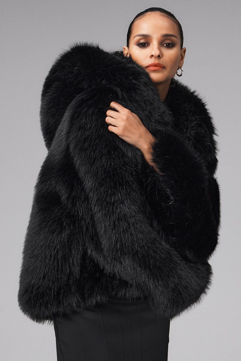 Opulent Faux Fur Statement Jacket - Black | Parallel