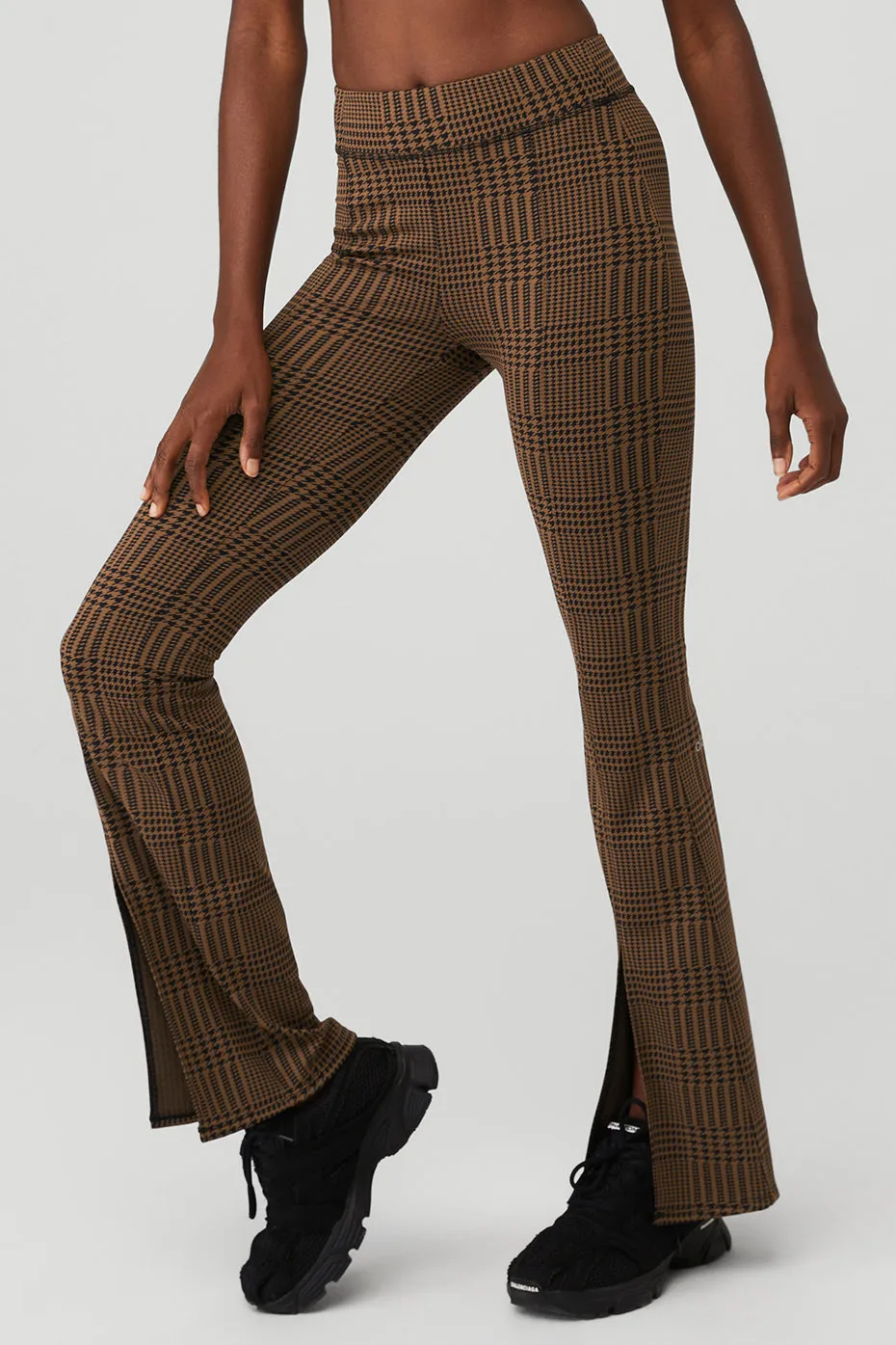 Jacquard High-Waist Glenplaid Flutter Legging - Cinnamon Brown/Black sold by Alo Yoga product image thumbnail 3