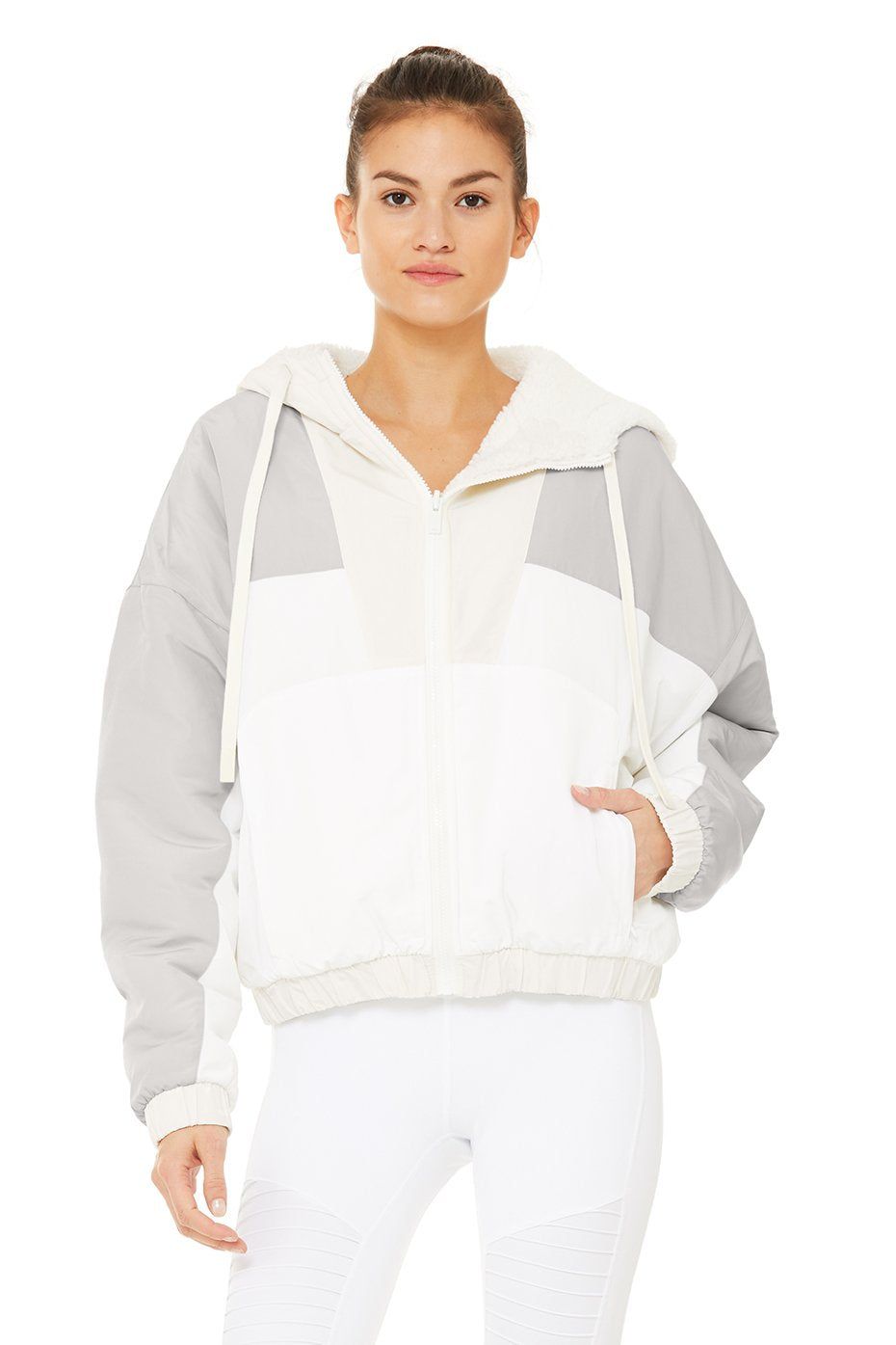 Duality Reversible Sherpa Jacket - Pristine/White/Dove Grey sold by Alo Yoga
