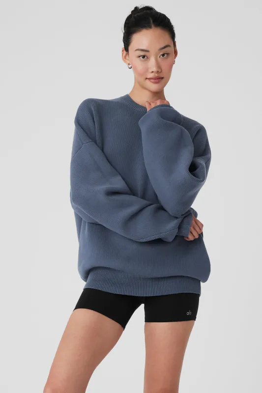 Scholar Crew Neck Sweater - Bluestone sold by Alo Yoga