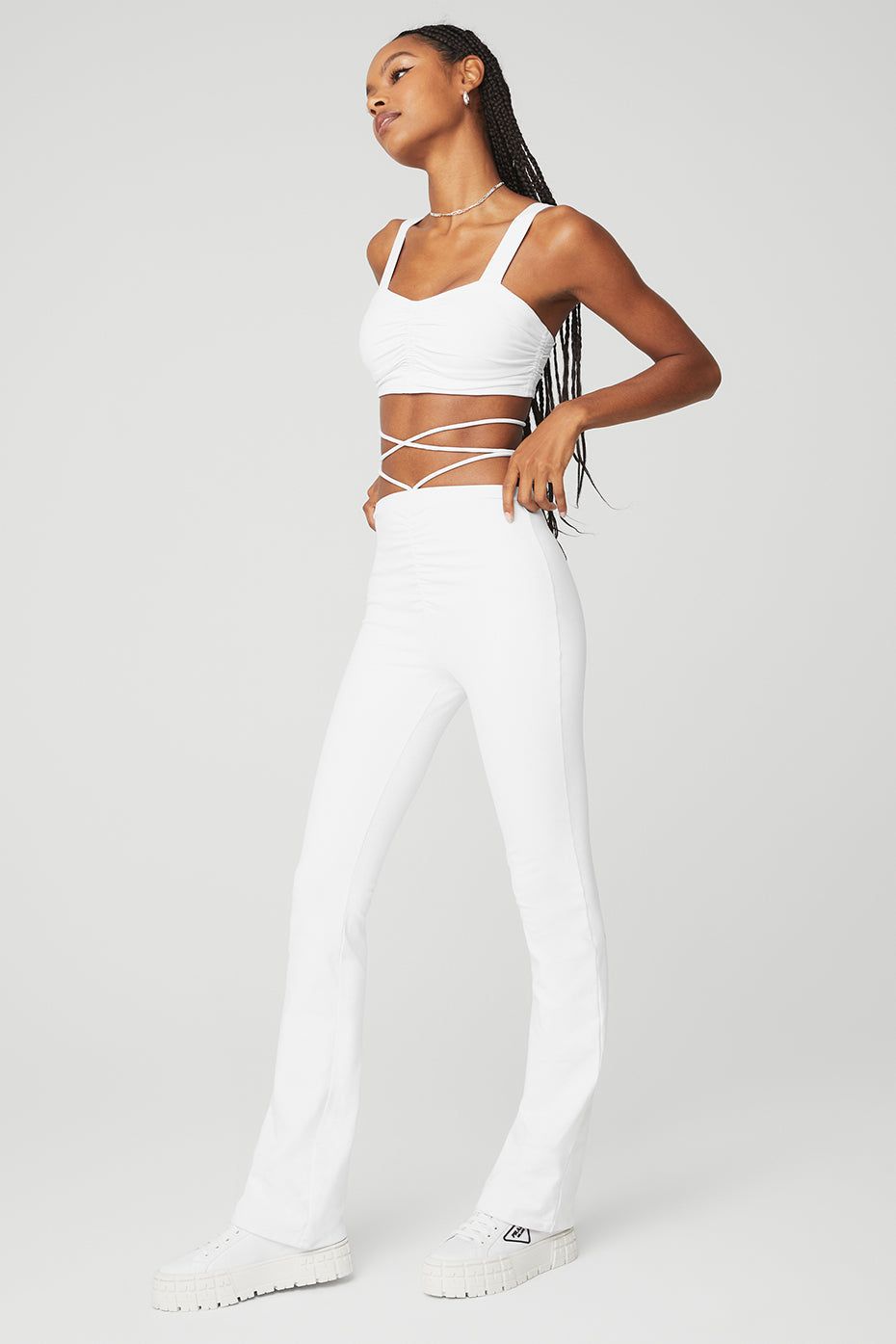 Airbrush Cinch Bra & High-Waist Cinch Flare Legging Set - White sold by Alo Yoga product image thumbnail 3