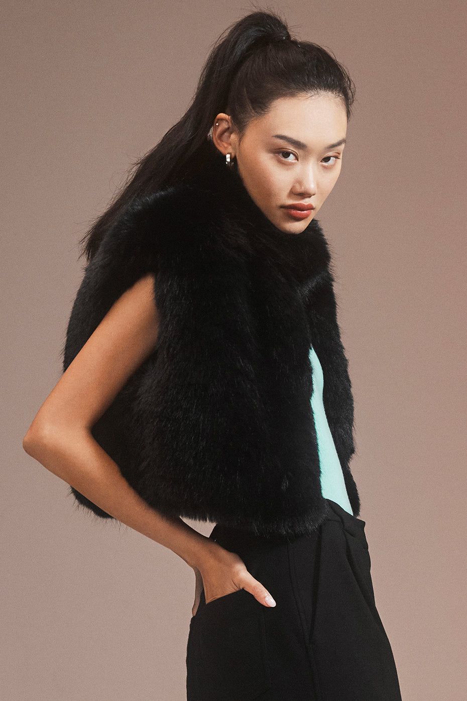 Opulent Faux Fur Cropped Vest - Black sold by Alo Yoga product image thumbnail 3