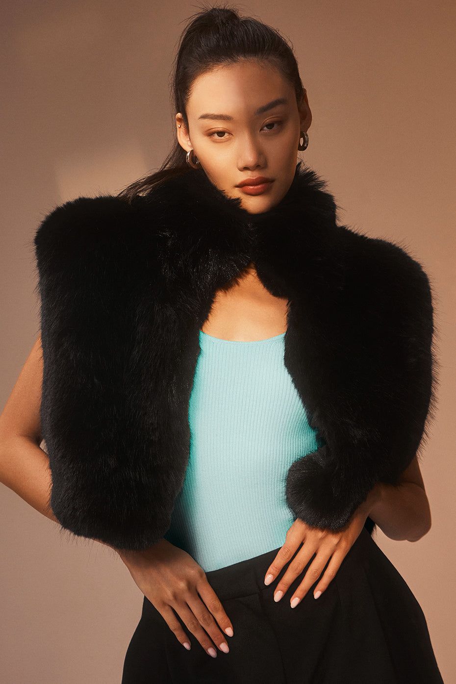 Opulent Faux Fur Cropped Vest - Black sold by Alo Yoga
