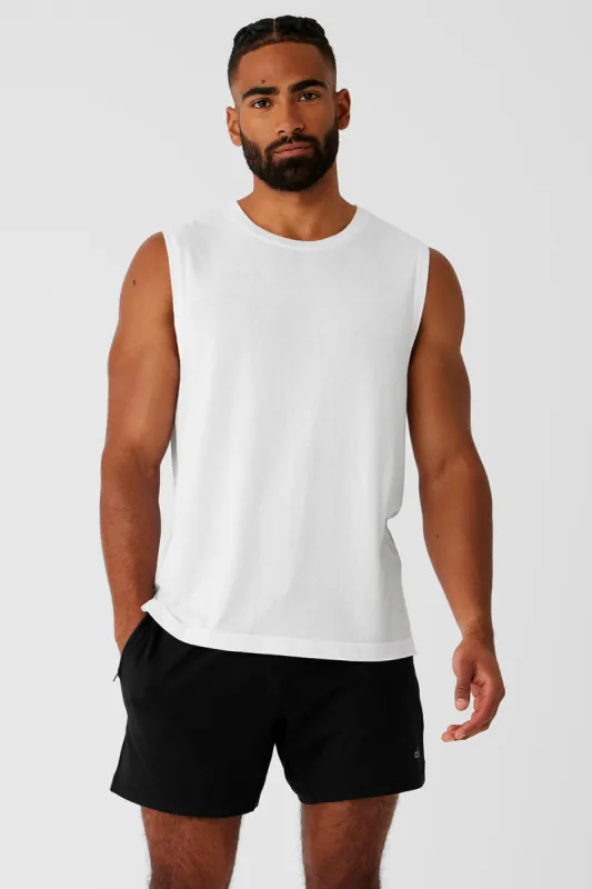 Sports Club Palms Muscle Tank - White/Black sold by Alo Yoga