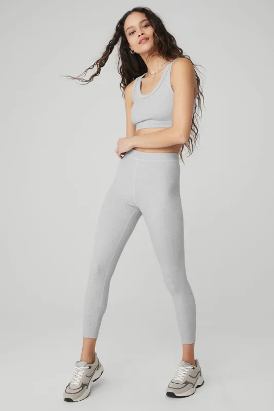 Wellness Bra & Ribbed High-Waist 7/8 Blissful Legging Set - Athletic Heather Grey sold by Alo Yoga
