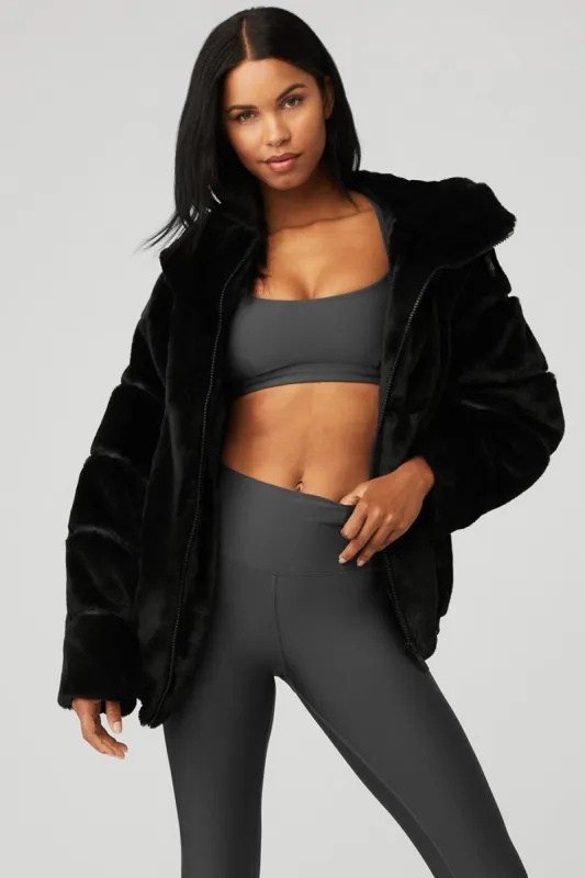 Knock Out Faux Fur Jacket - Black sold by Alo Yoga