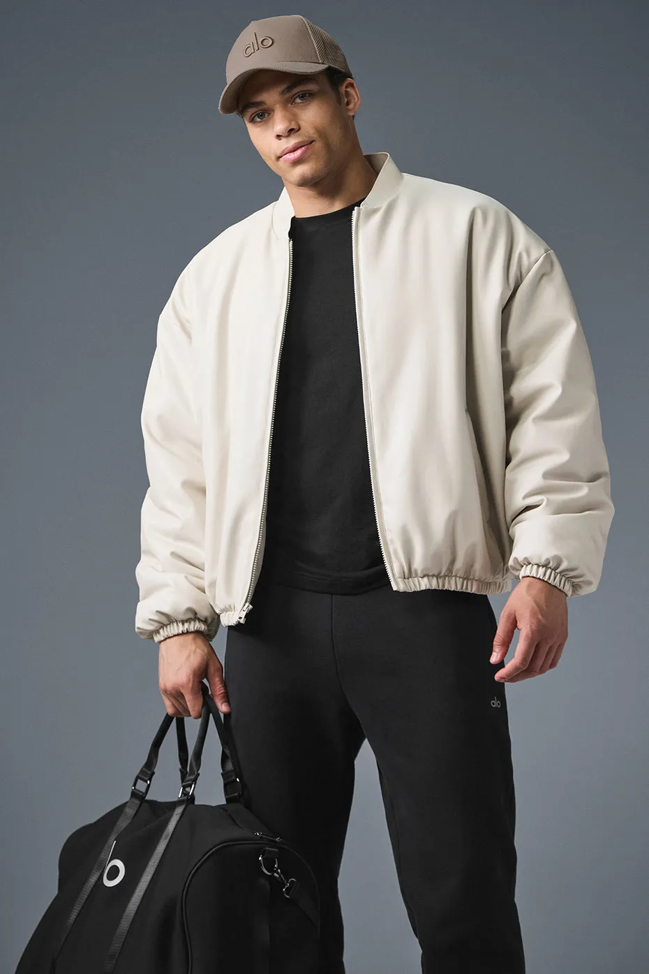 Faux Leather Premier Bomber - Bone sold by Alo Yoga