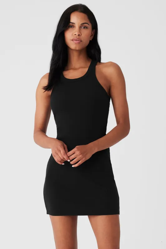 Goddess Ribbed Go-To Dress - Black sold by Alo Yoga