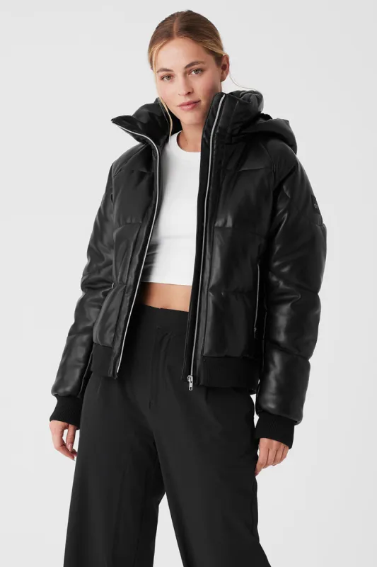 Faux Leather Boss Puffer - Black sold by Alo Yoga