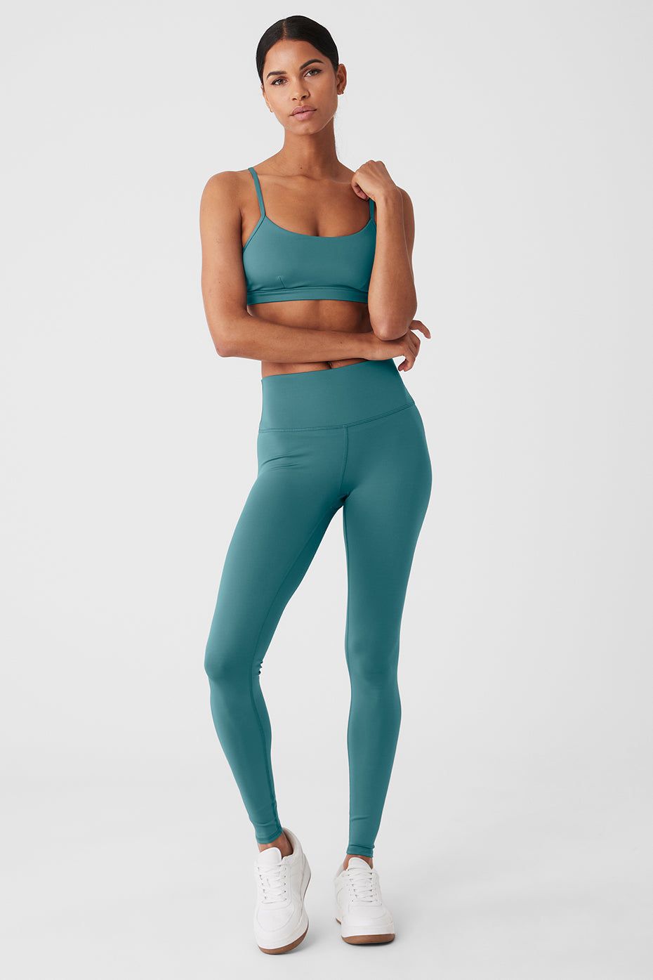 Airlift Intrigue Bra & High-Waist Airlift Legging Set - Teal Agate sold by Alo Yoga