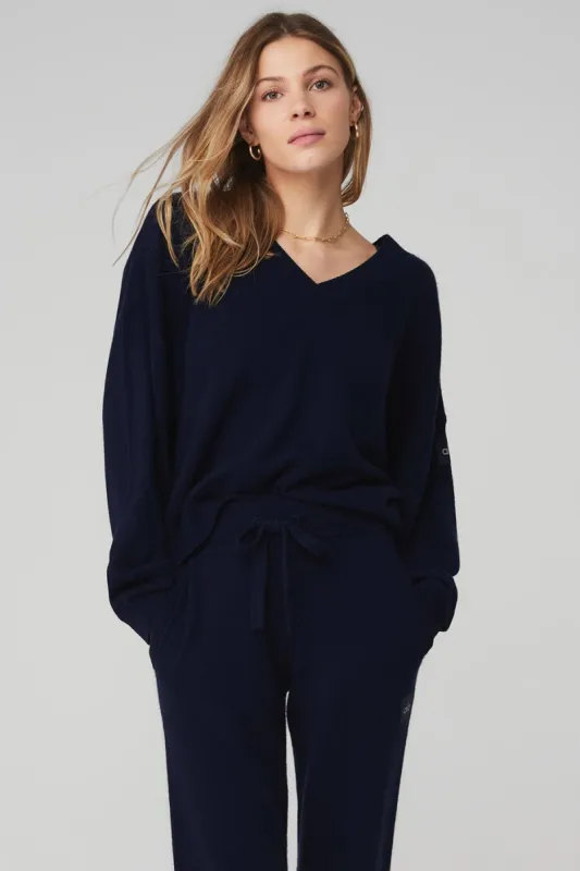Cashmere Jet Set V-Neck Pullover - Navy sold by Alo Yoga