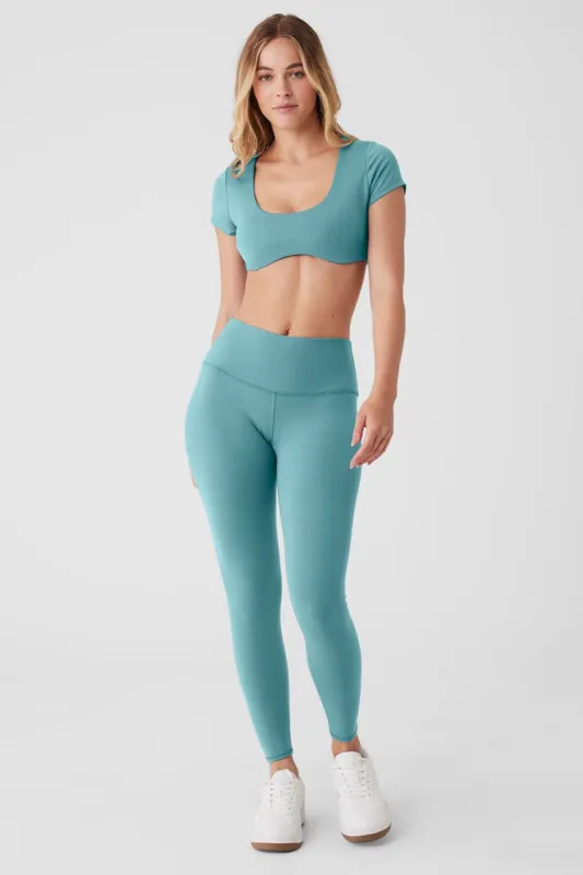 Airbrush Figure Short Sleeve Bra & 7/8 High-Waist Airbrush Legging Set - Teal Agate sold by Alo Yoga