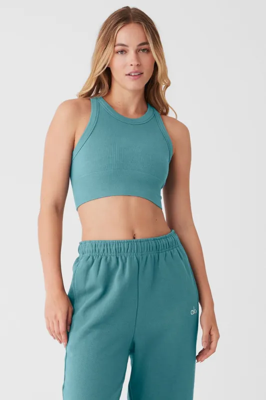 Seamless Delight High Neck Bra - Teal Agate sold by Alo Yoga