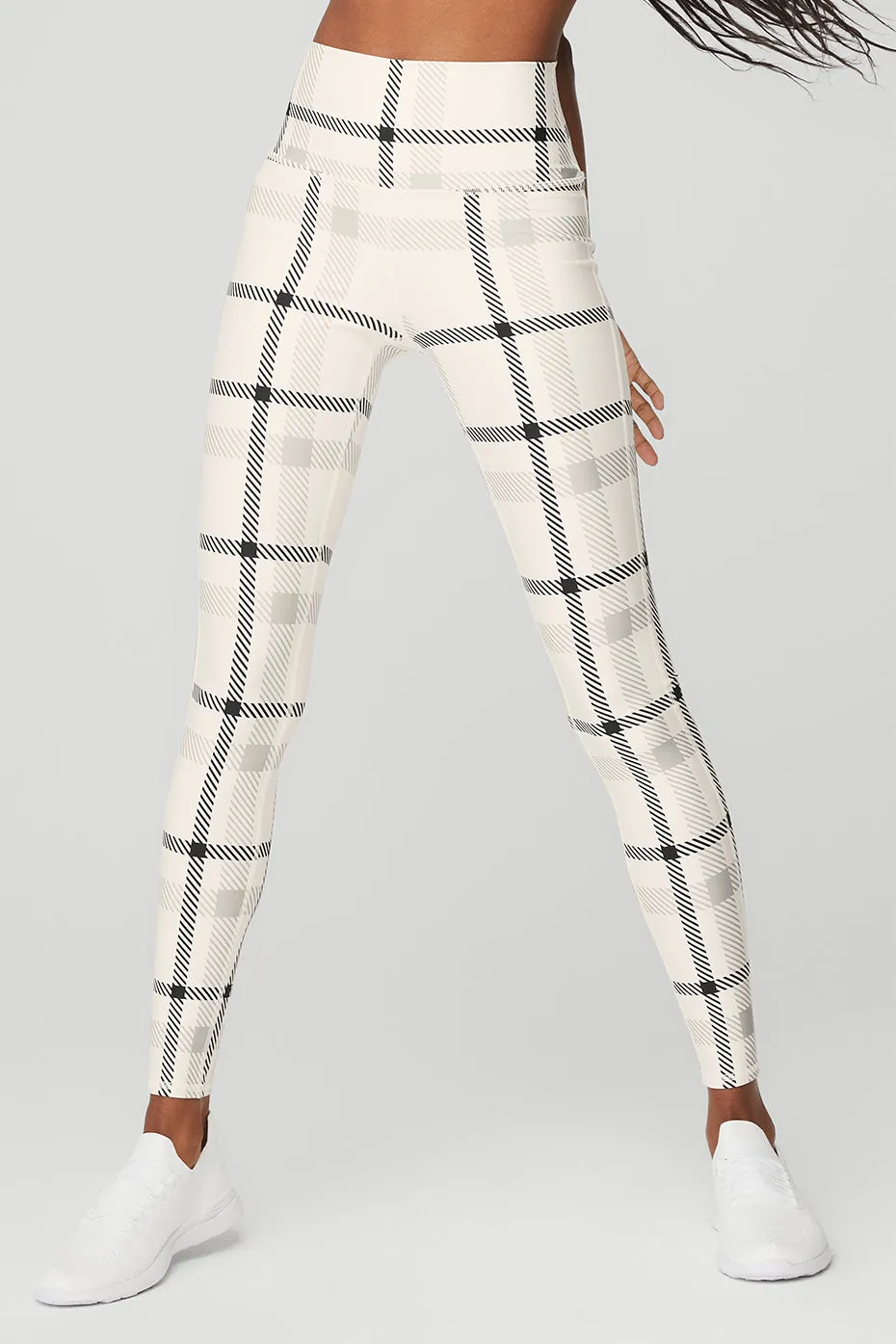 Airlift High-Waist Magnified Plaid Legging - Ivory/Black sold by Alo Yoga