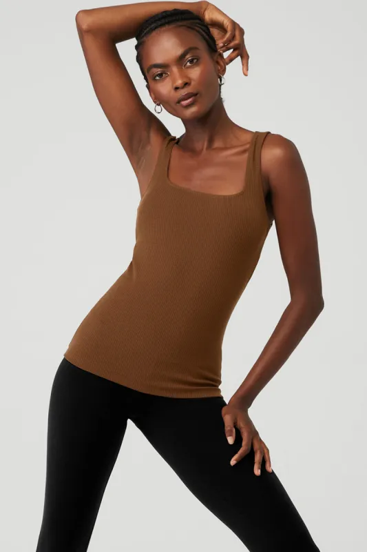 Ribbed Minimalist Tank - Cinnamon Brown sold by Alo Yoga