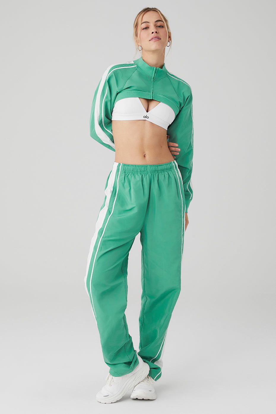 Racetrack Shrug & Racetrack Pant Set - Lettuce/White sold by Alo Yoga