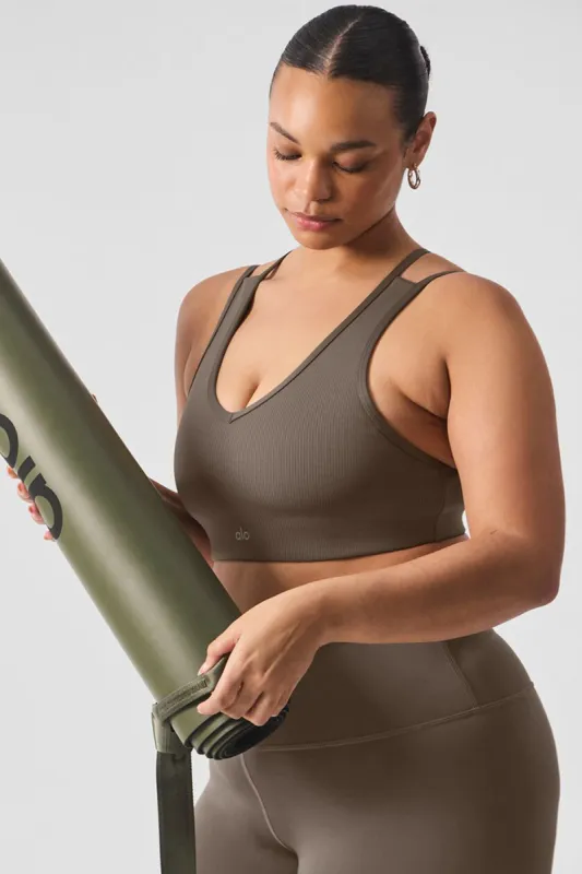 Airlift Ribbed Jump Start V-Neck Bra - Olive Tree | Parallel