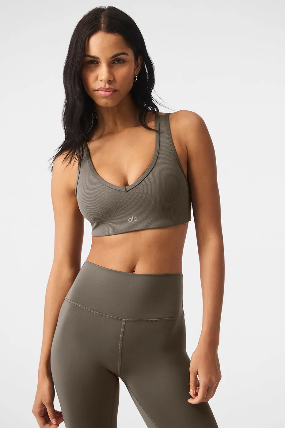 Airlift Ribbed Jump Start V-Neck Bra - Olive Tree sold by Alo Yoga product image thumbnail 3