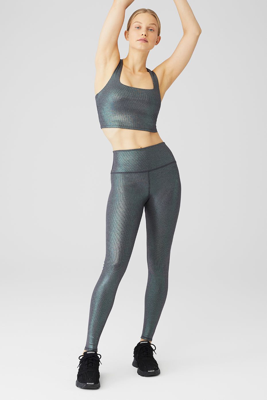 Alosoft Ribbed Shimmer Chic Bra Tank & Alosoft Ribbed High-Waist Shimmer Legging Set sold by Alo Yoga