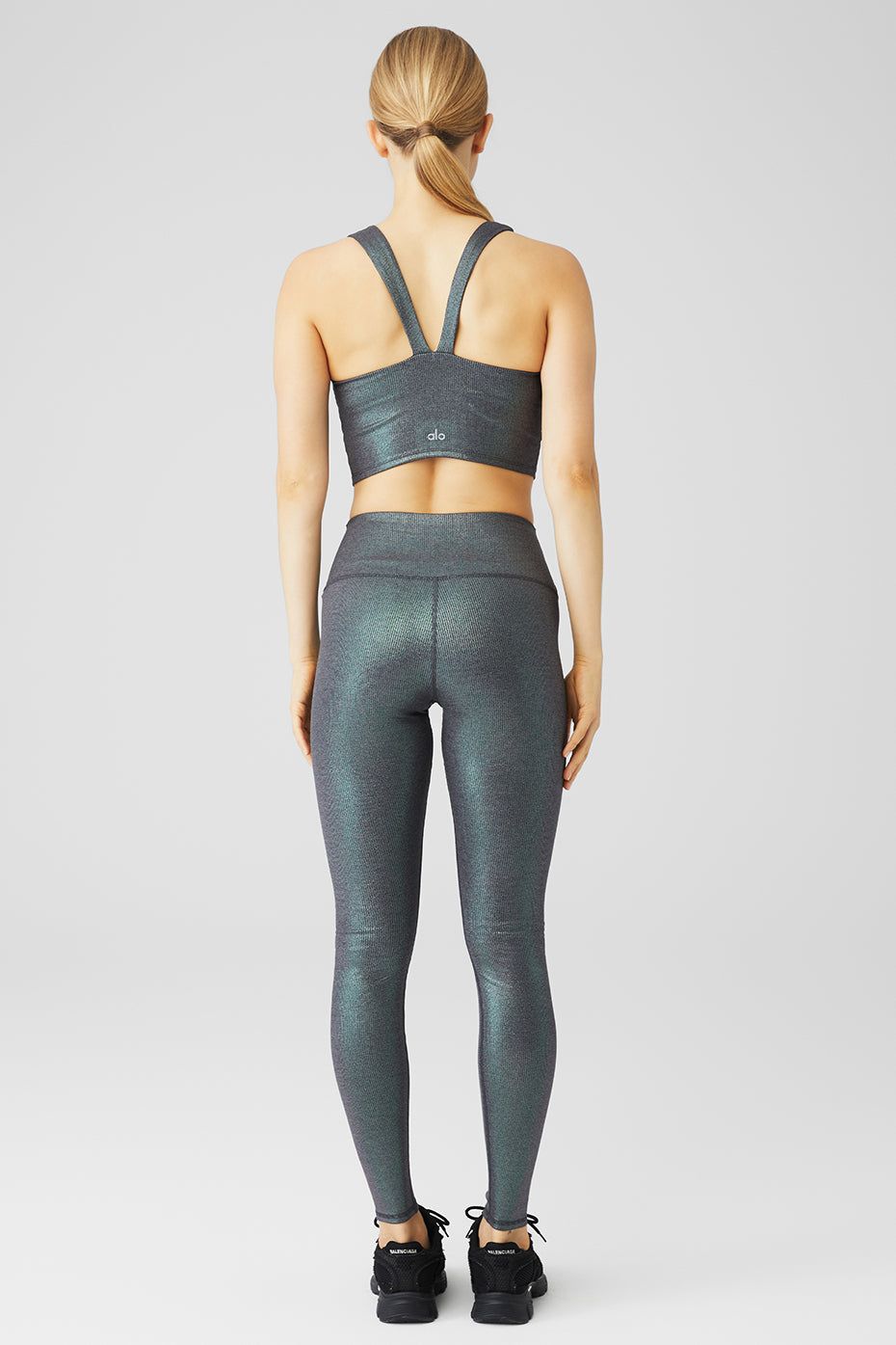 Alosoft Ribbed Shimmer Chic Bra Tank & Alosoft Ribbed High-Waist Shimmer Legging Set sold by Alo Yoga product image thumbnail 2