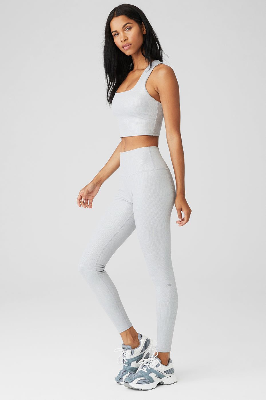 Alosoft Ribbed Shimmer Chic Bra Tank & Alosoft Ribbed High-Waist Shimmer Legging Set sold by Alo Yoga product image thumbnail 7