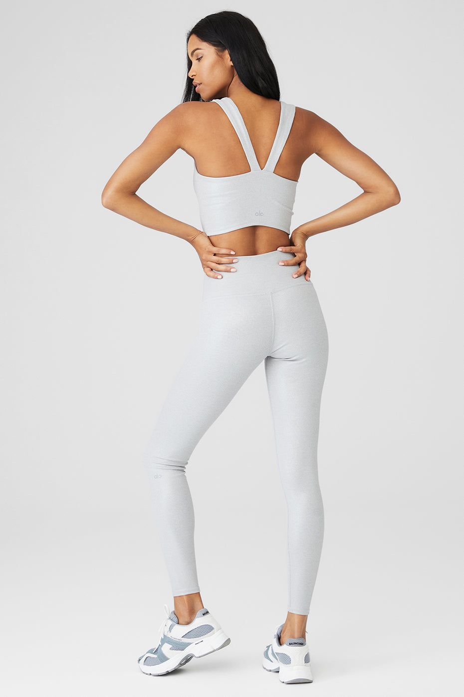 Alosoft Ribbed Shimmer Chic Bra Tank & Alosoft Ribbed High-Waist Shimmer Legging Set sold by Alo Yoga product image thumbnail 6
