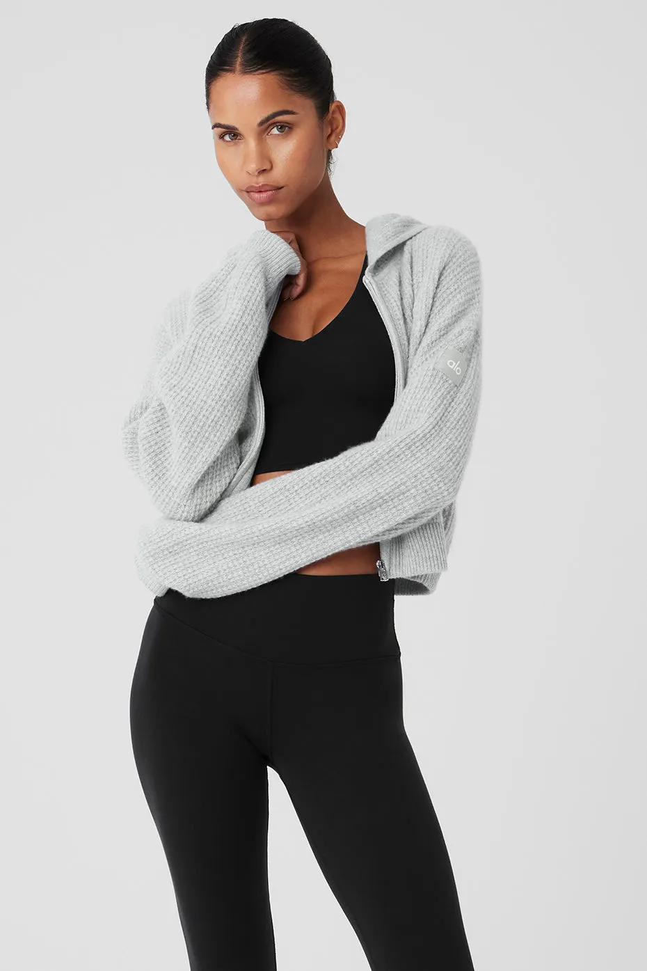 Cashmere Plush Waffle Full Zip Hoodie - Athletic Heather Grey sold by Alo Yoga