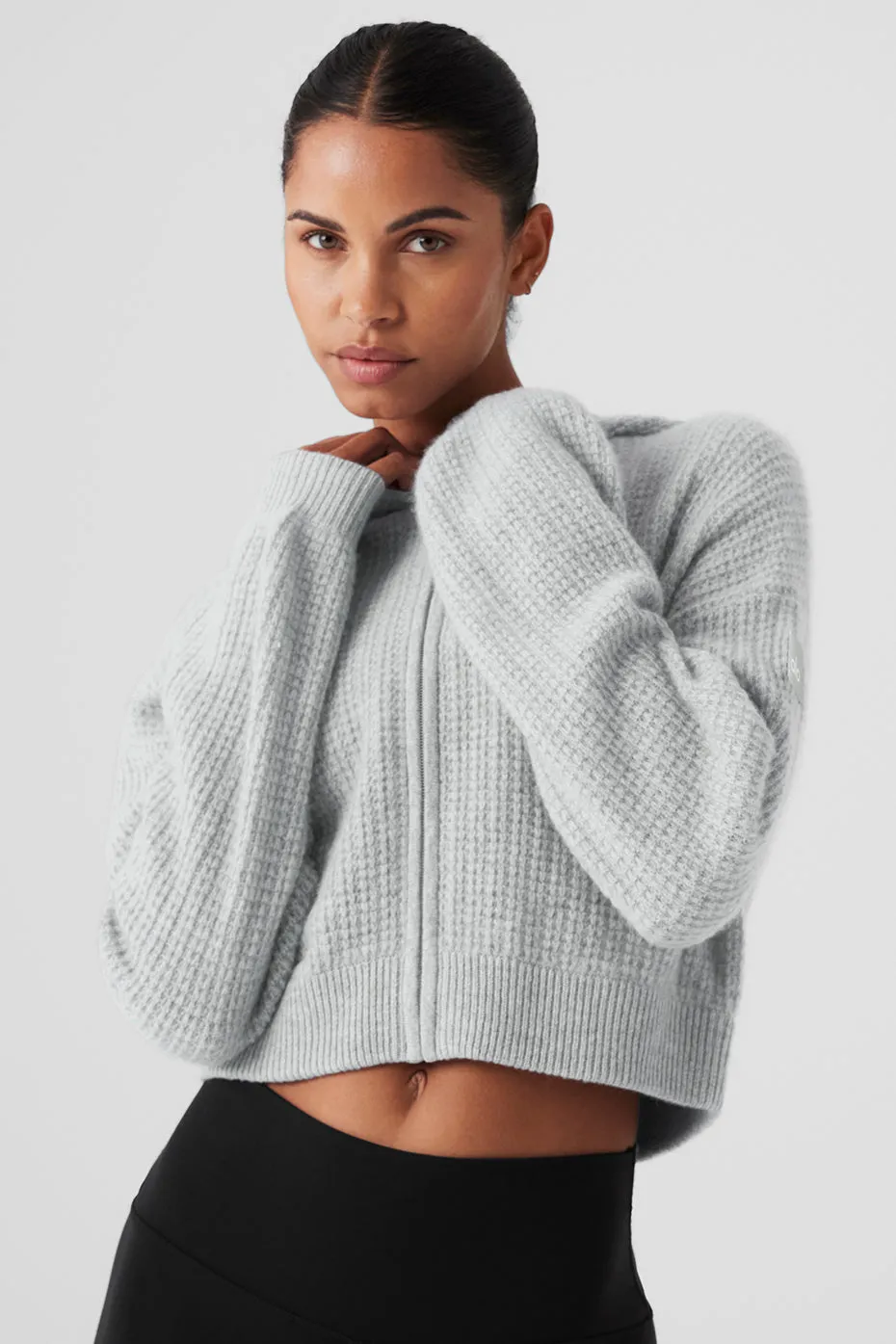 Cashmere Plush Waffle Full Zip Hoodie - Athletic Heather Grey sold by Alo Yoga product image thumbnail 2