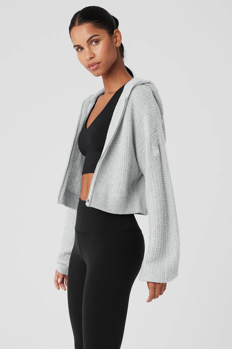 Cashmere Plush Waffle Full Zip Hoodie - Athletic Heather Grey sold by Alo Yoga product image thumbnail 4