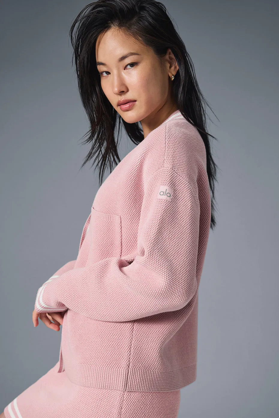 Tennis Club Sweater Knit Cardigan - Ballet Pink/White sold by Alo Yoga product image thumbnail 4