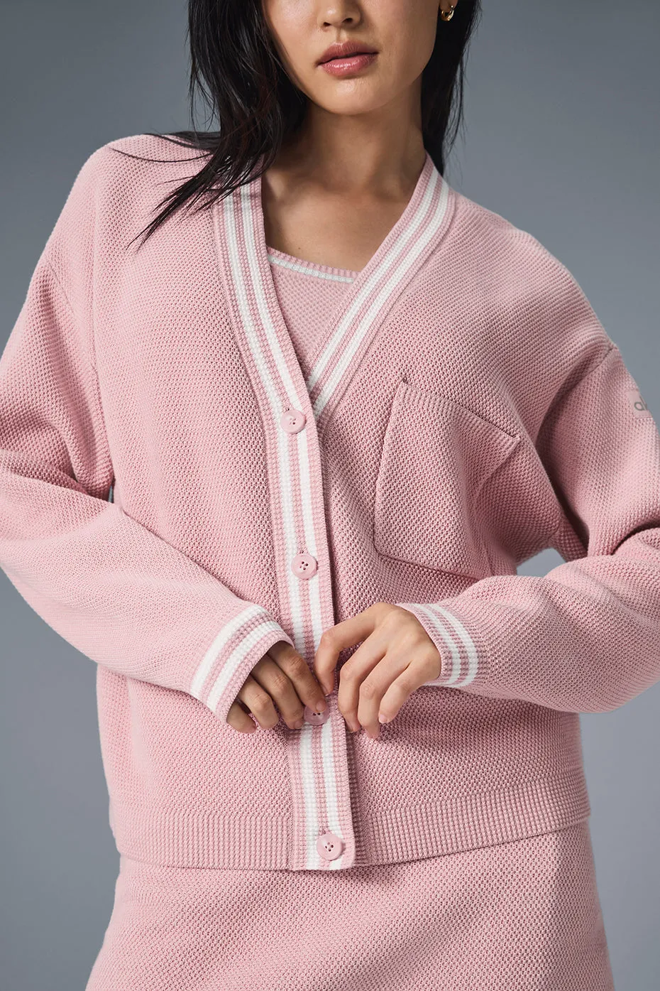 Tennis Club Sweater Knit Cardigan - Ballet Pink/White sold by Alo Yoga product image thumbnail 2