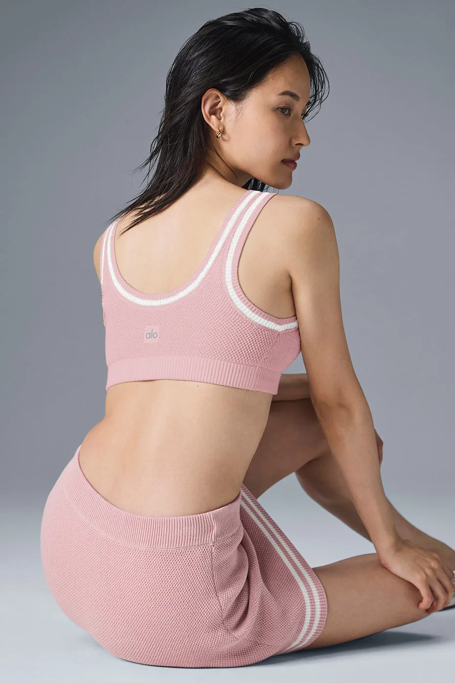 Tennis Club Sweater Knit Bra - Ballet Pink/White sold by Alo Yoga product image thumbnail 3