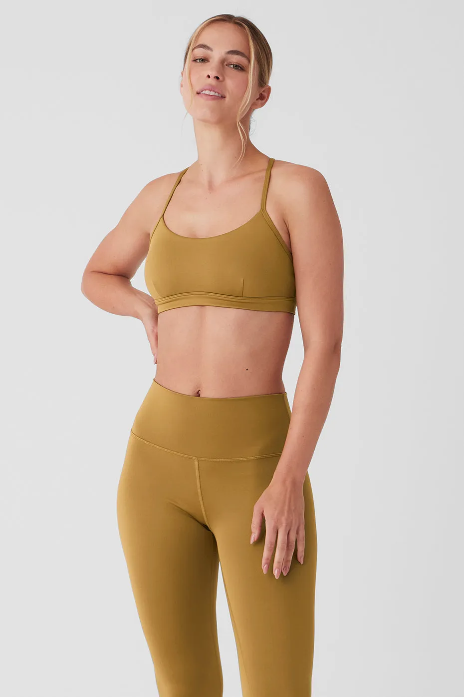 Airlift Intrigue Bra - Golden Olive Branch sold by Alo Yoga