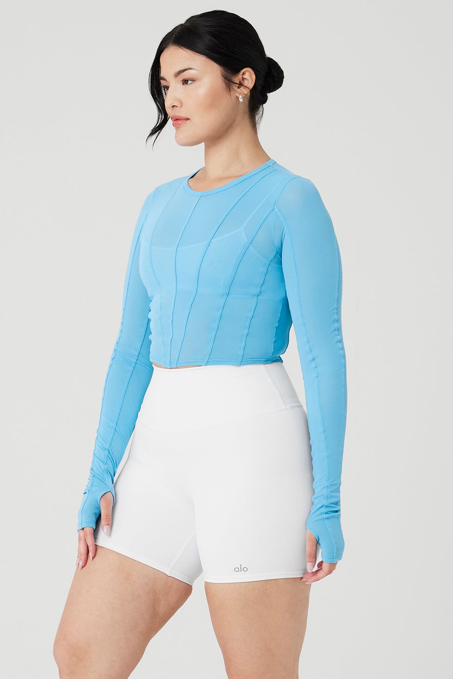 Mesh Cropped Fine Line Long Sleeve - Azure Blue sold by Alo Yoga product image thumbnail 8