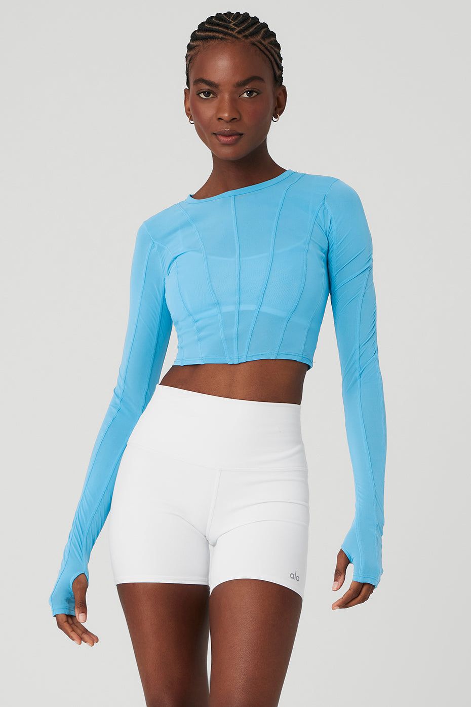 Mesh Cropped Fine Line Long Sleeve - Azure Blue sold by Alo Yoga product image thumbnail 2