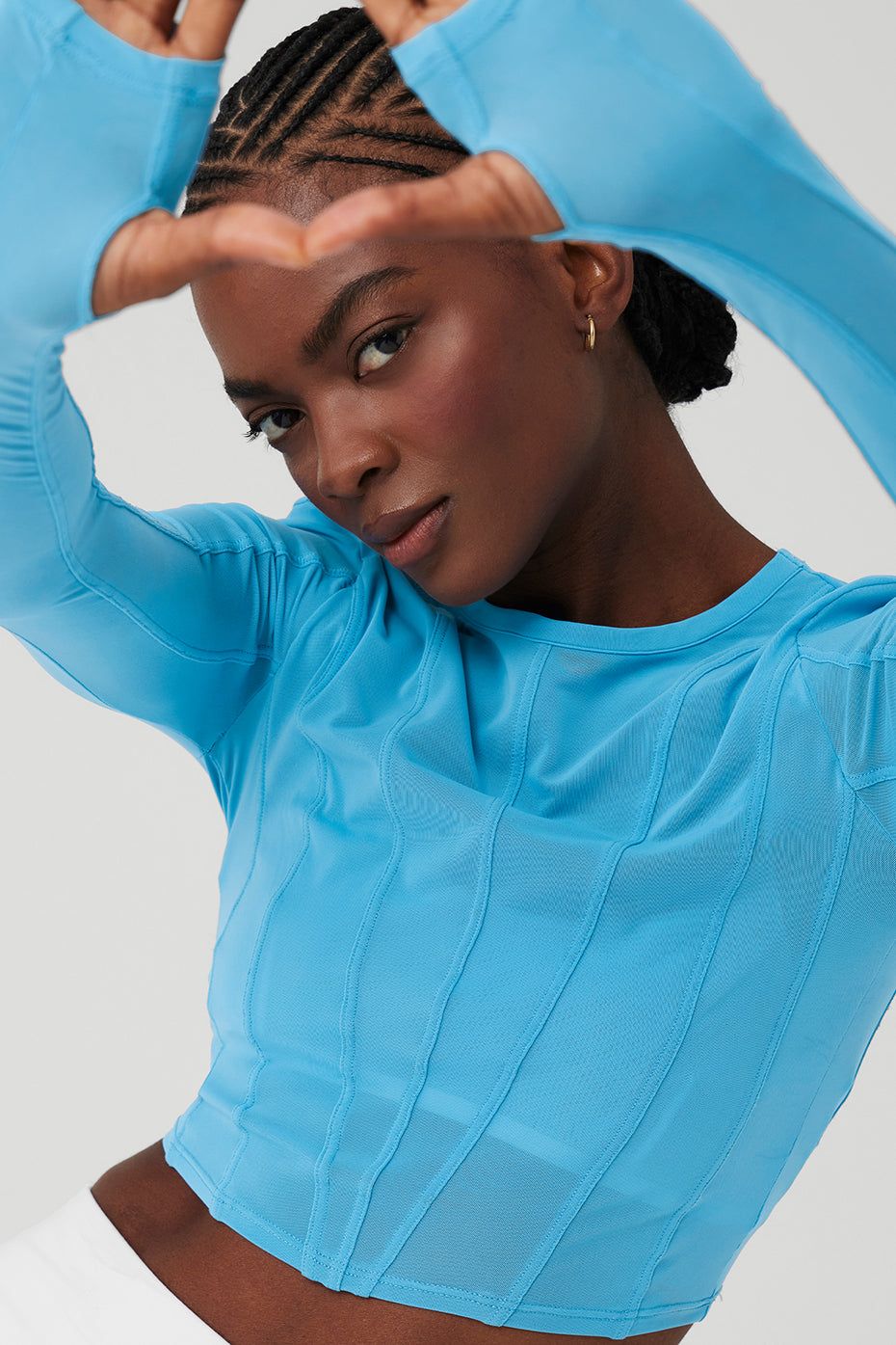 Mesh Cropped Fine Line Long Sleeve - Azure Blue sold by Alo Yoga product image thumbnail 5
